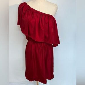 SILK One-Shoulder Red Ruffle Dress